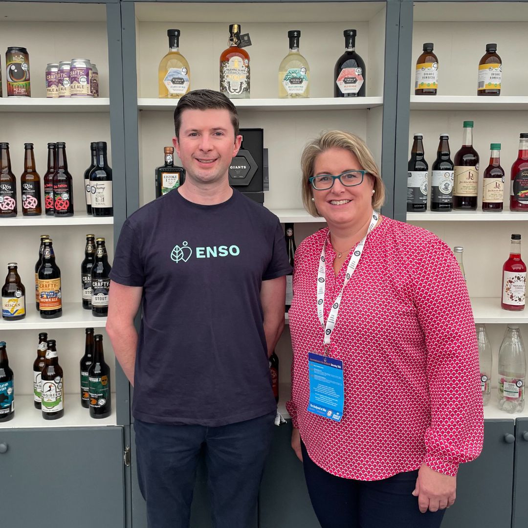 Donal, ENSO and Maria, GS1 Ireland Maria from GS1 Ireland and Donal from ENSO stnadign together at Blas na hEireann 2023